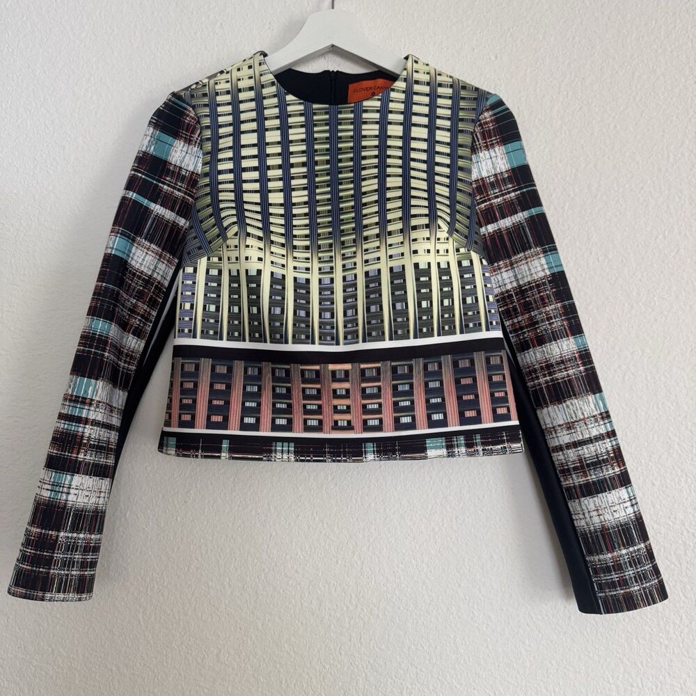 $305 Clover Canyon Top Neoprene Long Sleeve Multicolor Geometric Print Size XS